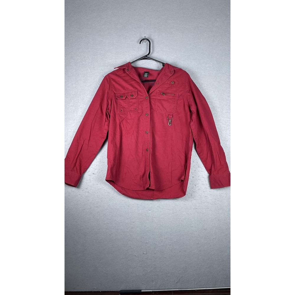 Utility Shirt Mens Small Red Button Front Multi Pocket‎ Zip Chest D-Ring Outdoor